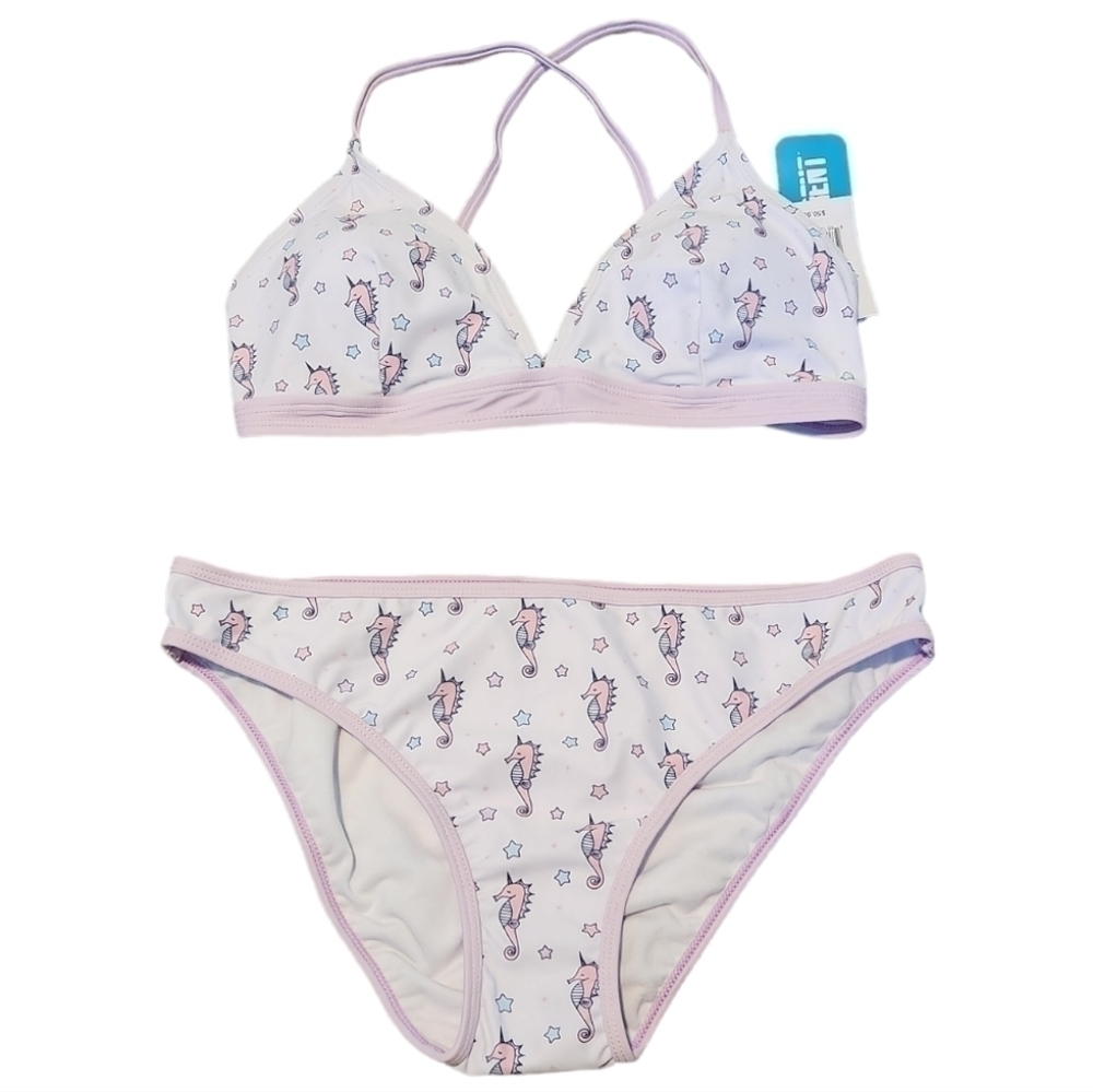 Undercurrent Juniors White Seahorse Unicorn Bikini Bathing Suit, size Large NWT